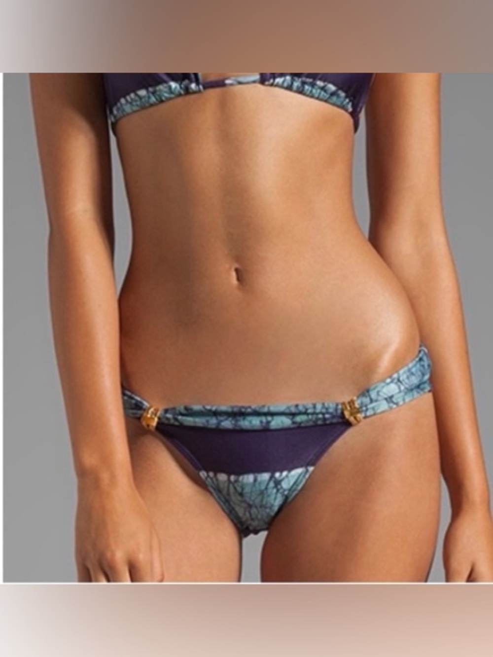 VIX Inga Purple and Light Teal Striped Bia Tube Full Bikini Bottoms Size Small